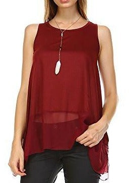 Shop Lev] Women's Basic Tank Top Slip with Sheer Chiffon Trim Bottom