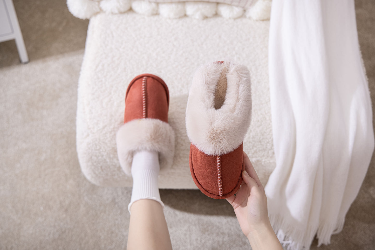 Winter Comfy Fluffy Fur Home Indoor and Outdoor Slipper Slider