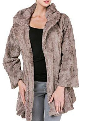 Women's Faux Fur Jacket with Synthetic Swede Belt and Flare Sleeves - Shop Lev