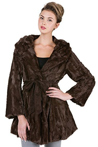 Women's Faux Fur Jacket with Synthetic Swede Belt and Flare Sleeves - Shop Lev