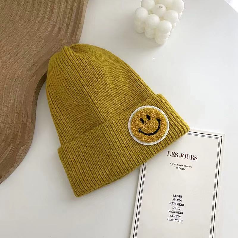 Casual Pastel Tones Yellow Smile Happy Face Beanie