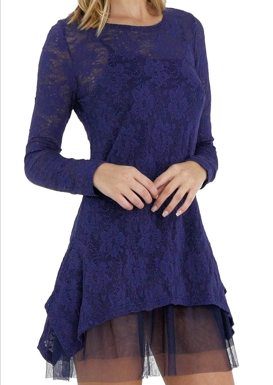 Lace Long Sleeve Tunic with Mesh Slip - Shop Lev