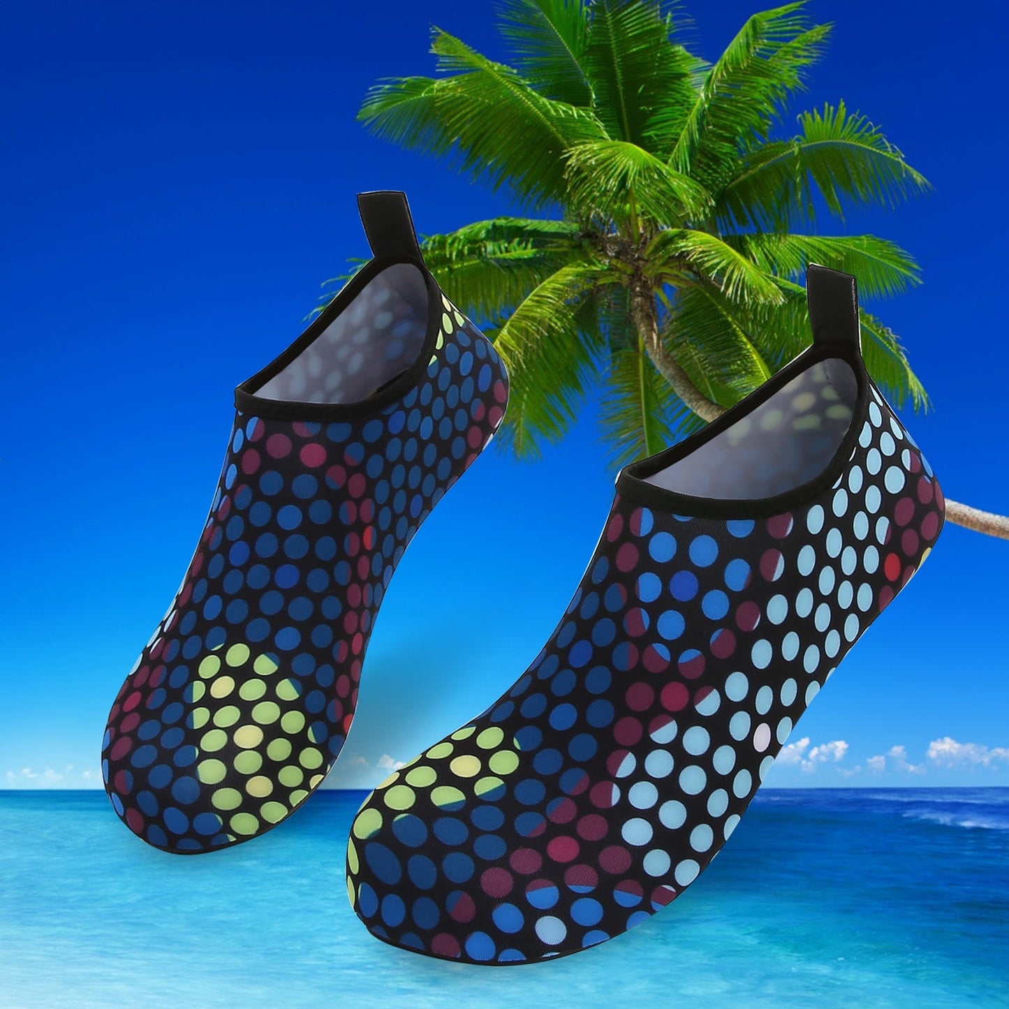 Men and Women a Slip On Barefoot Quick-Dry Beach Aqua Yoga Water Shoes (Multi Dot/Black)