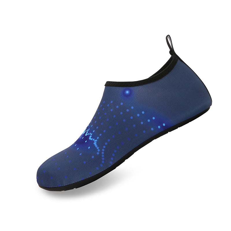 Men and Women a Slip On Barefoot Quick-Dry Beach Aqua Yoga Water Shoes (Glowing Dots/Navy)