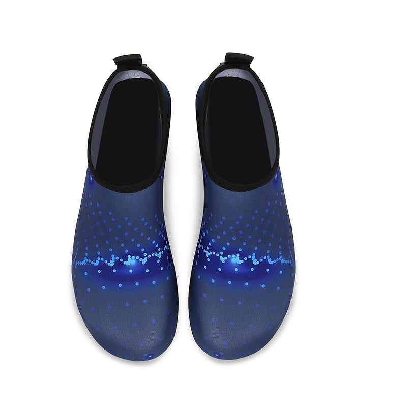 Men and Women a Slip On Barefoot Quick-Dry Beach Aqua Yoga Water Shoes (Glowing Dots/Navy)