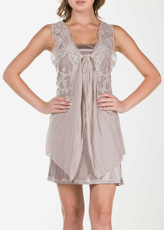 Short Lace Chiffon Vest with lace tie on the chest - Shop Lev