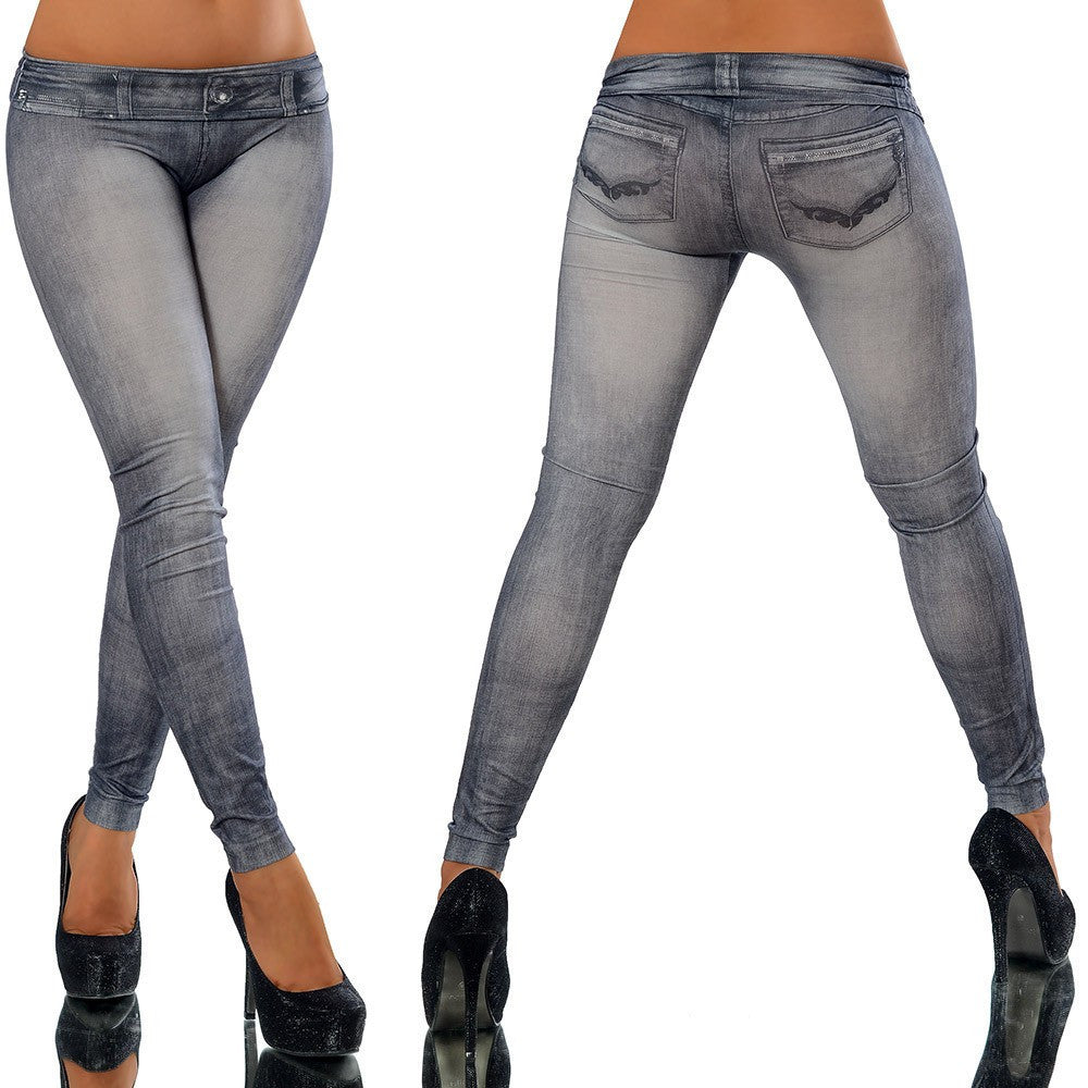 Women Fashion Skinny Jeans Denim Printed Full Length Leggings - Shop Lev